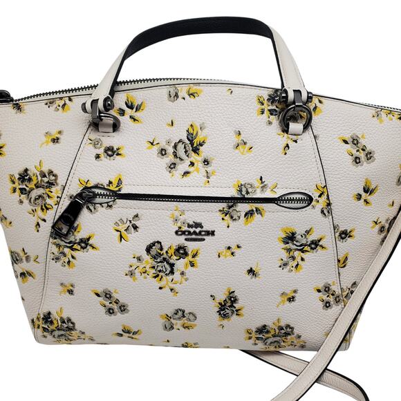 Coach Prairie Satchel Yellow Floral Pebbled Leather Handbag Tote Bag Rose 87109 - Picture 13 of 15